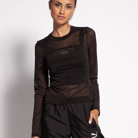 Puma Tops - NWT Puma Evide long sleeve mesh top black